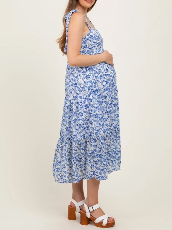 Pinkblush Maternity Blue Multi Floral Tie Strap Maternity Maxi Dress (NWT) - Picture 3 of 5
